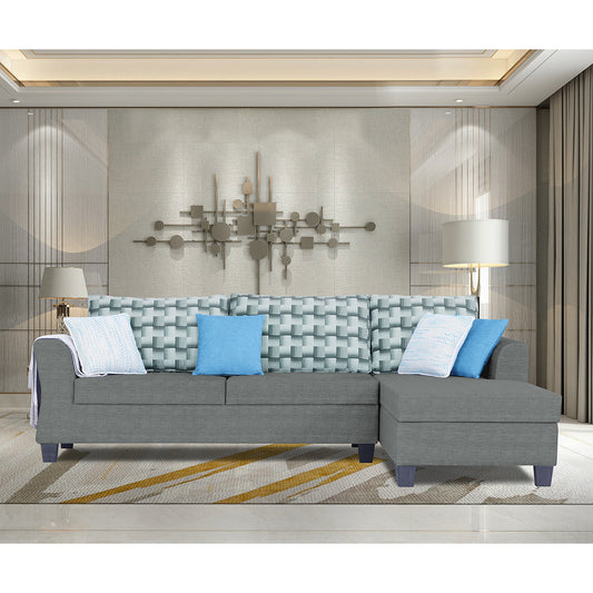 Adorn India Valencia Plus Bricks L Shape 6 Seater Sofa Set (Right Hand Side) (Grey)