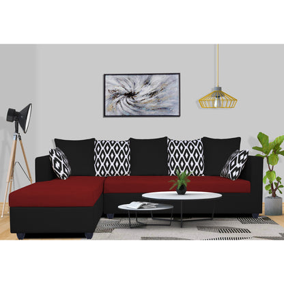 Adorn India Zink Straight line L Shape 5 Seater Sofa Rhombus Cushion (Left Side Handle)(Red & Black)