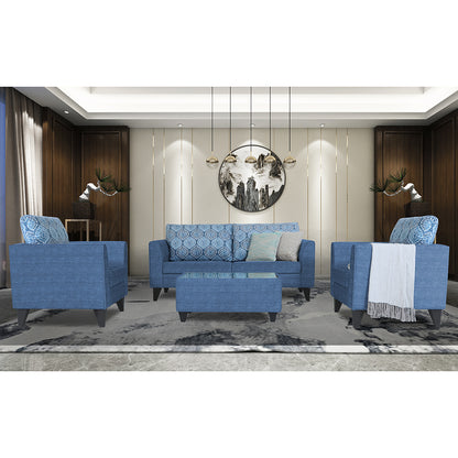 Adorn India Cortina Damask (3 Years Warranty) 3+1+1 5 Seater Sofa Set with Centre Table (Blue) Modern