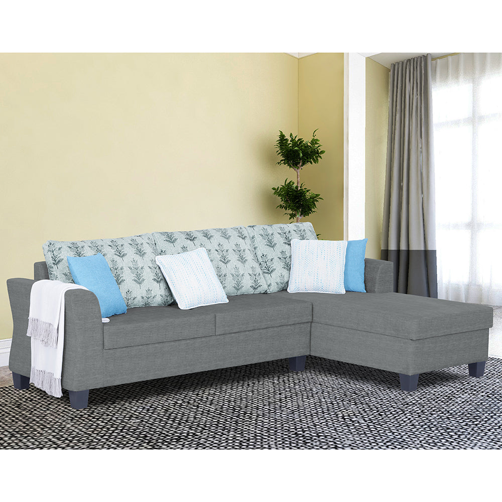 Adorn India Valencia Plus L Shape 6 Seater Sofa Set Leaf (Right Hand Side) (Grey)