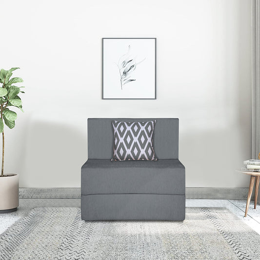 Adorn India Easy 1 Seater Sofa Cum Bed (Rhombus Pattern) Chennile Fabric - Washable Cover - Including 1 Cushion - Size 2.5' x 6' Ft (Grey Color) Perfect for Home & Office for Guests
