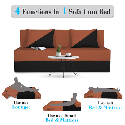 Adorn India Easy Desmond 3 Seater Sofa Cum Bed 5 x 6 (Rust & Black) (1 Year Warranty)