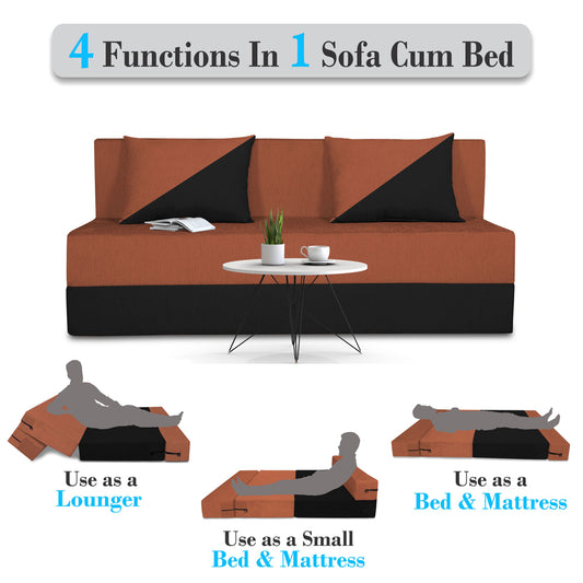 Adorn India Easy Desmond 3 Seater Sofa Cum Bed 5 x 6 (Rust & Black) (1 Year Warranty)