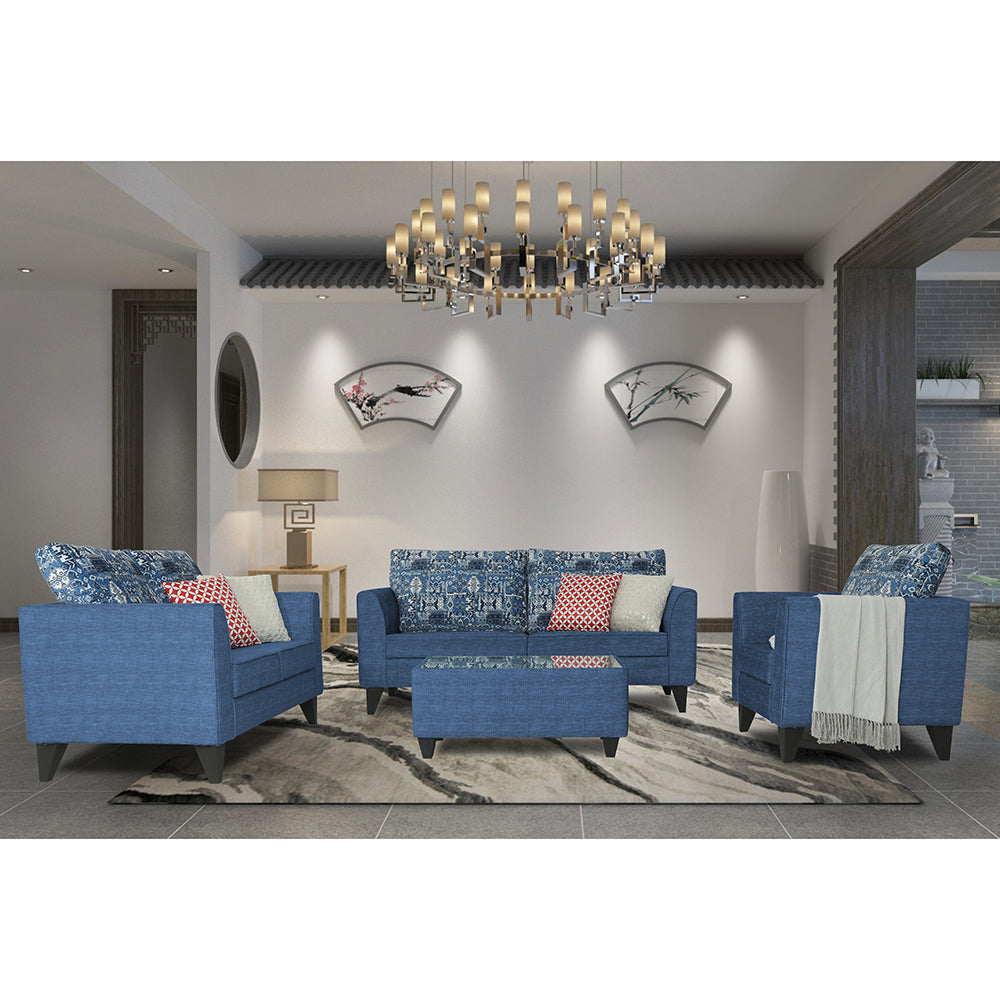 Adorn India Sheldon Crafty 3+2+1 6 Seater Sofa Set with Centre Table (Blue)