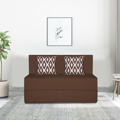 Adorn India Easy 2 Seater Sofa Cum Bed (Rhombus Pattern) Chennile Fabric - Washable Cover - Including 2 Cushion - Size 4' x 6' Ft (Brown Color) Perfect for Home & Office for Guests