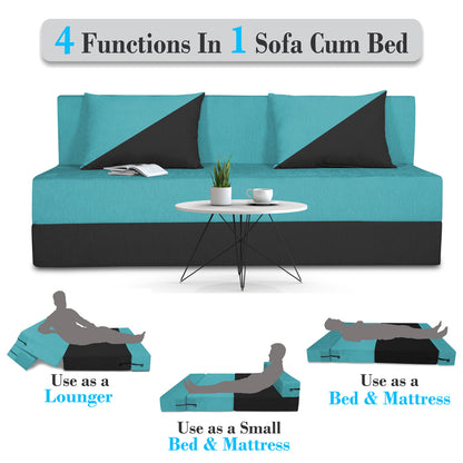 Adorn India Foam Easy Desmond 4 Seater Sofa Cum Bed 6 X 6 (Aqua Blue & Black) (1 Year Warranty)