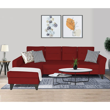 Adorn India Maddox Tufted L Shape 5 Seater Sofa Wood Sofa Set LHS (Maroon) (3 Year Warranty)