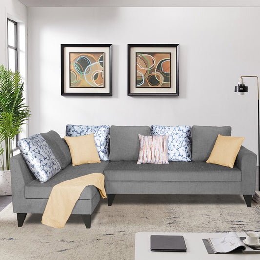 Adorn India Bryson L Shape 6 Seater Sofa Set Digitel Print (Left Hand Side) (Grey) (3 Year Warranty)