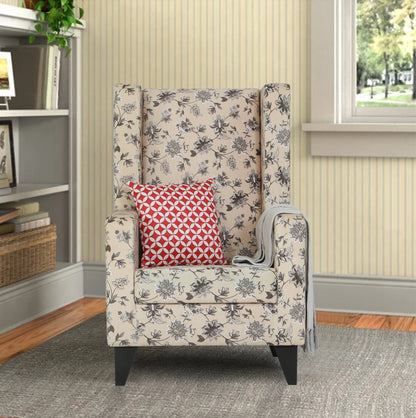 Adorn India Christopher 1 Seater Wing Chair Floral Print (Beige)