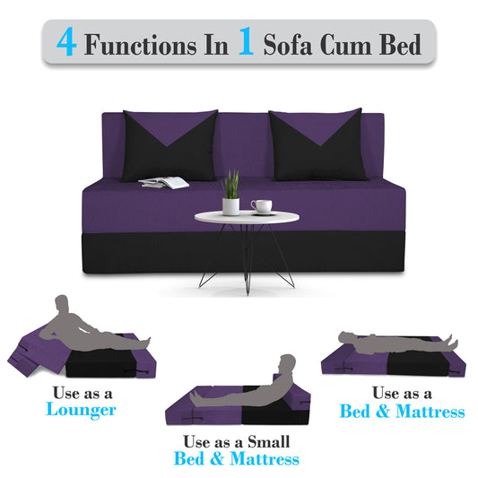 Adorn India Easy Boom 4 Seater Sofa Cum Bed 6 x 6 (Purple & Black) (1 Year Warranty)