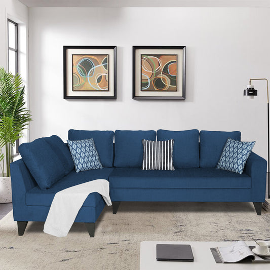 Adorn India Bryson L Shape 6 Seater Sofa Set Plain (Left Hand Side) (Blue) (3 Year Warranty)