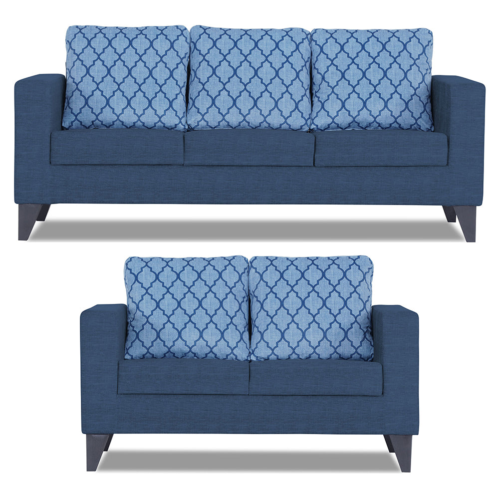 Adorn India Straight line Plus Blossom 3+2 5 Seater Sofa Set (Blue)