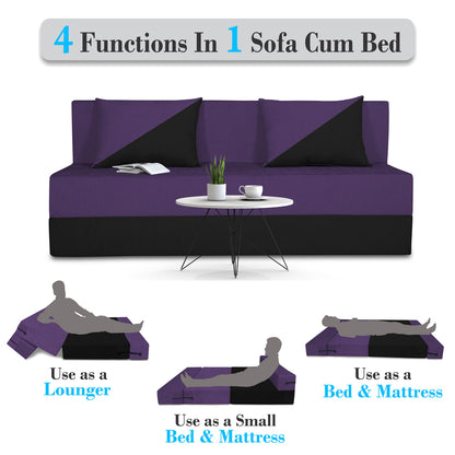 Adorn India Easy Desmond 3 Seater Sofa Cum Bed 5 x 6 (Purple & Black) (1 Year Warranty)