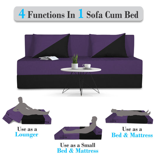 Adorn India Easy Desmond 3 Seater Sofa Cum Bed 5 x 6 (Purple & Black) (1 Year Warranty)