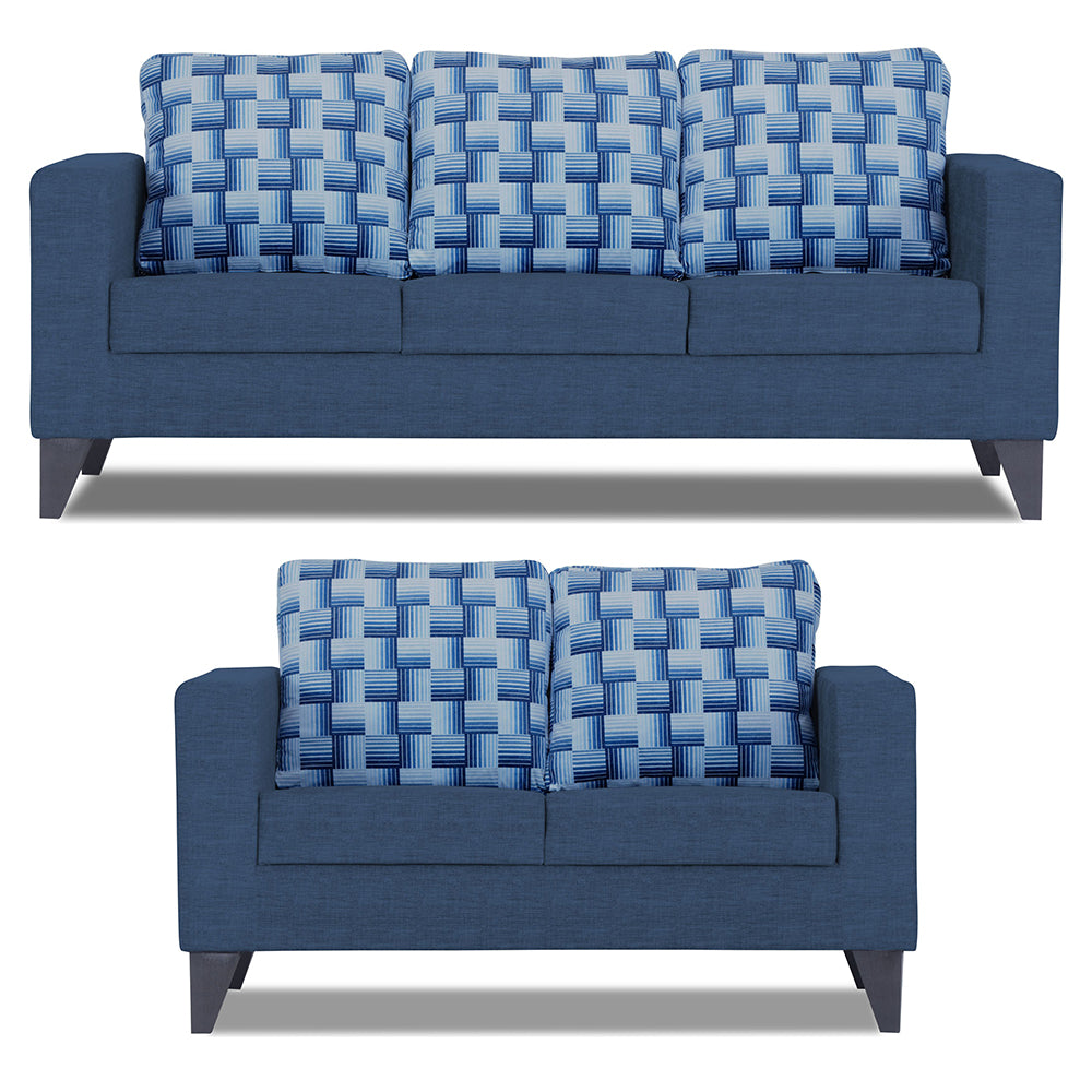 Adorn India Straight line Plus Bricks 3+2 5 Seater Sofa Set (Blue) (3 Year Warranty)