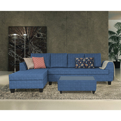Adorn India Raiden Decent Premium L Shape 6 Seater Sofa Set with Center Table (Left Hand Side) (Blue) (3 Year Warranty)