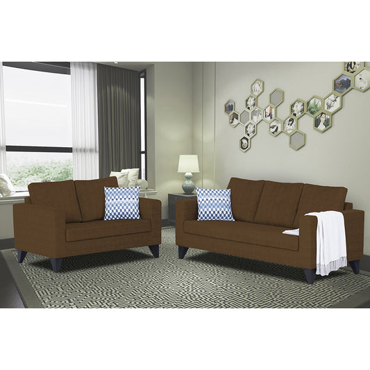 Adorn India Wood Hallton Plain 3+2 5 Seater Sofa Set (Brown) (3 Year Warranty)
