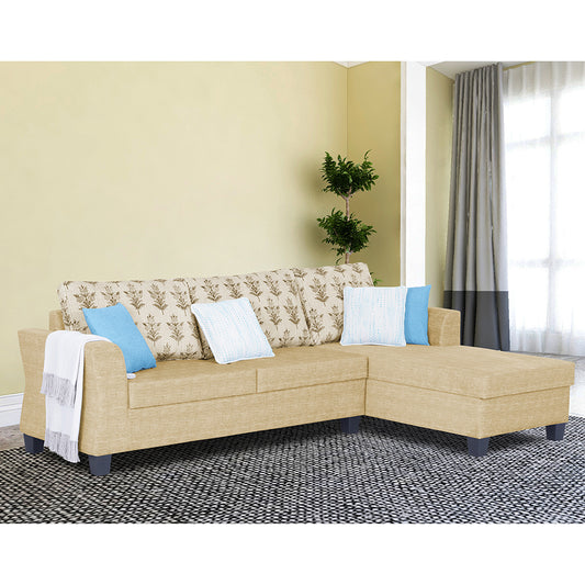 Adorn India Valencia Plus L Shape 6 Seater Sofa Set Leaf (Right Hand Side) (Beige)