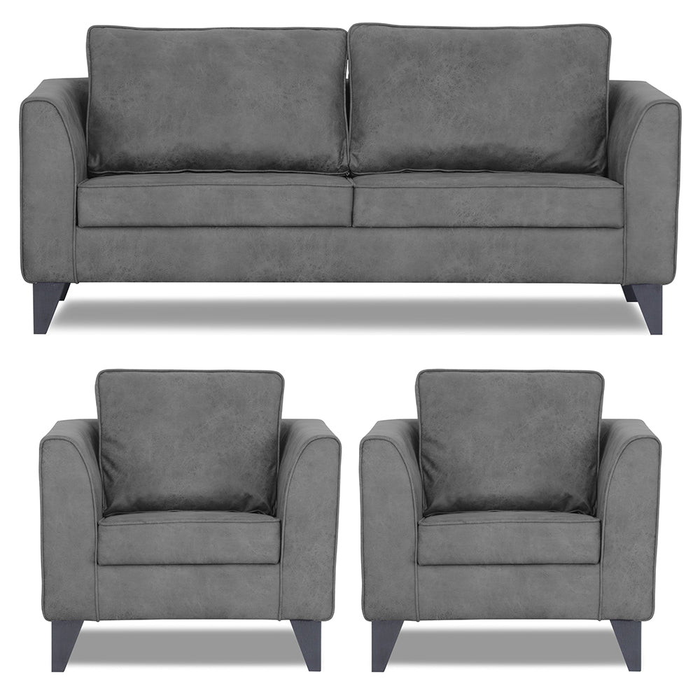 Adorn India Enzo Decent Premium Leatherette Suede 3+1+1 5 Seater Sofa Set (Grey)