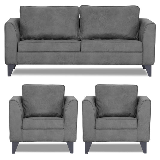 Adorn India Enzo Decent Premium Leatherette Suede 3+1+1 5 Seater Sofa Set (Grey)
