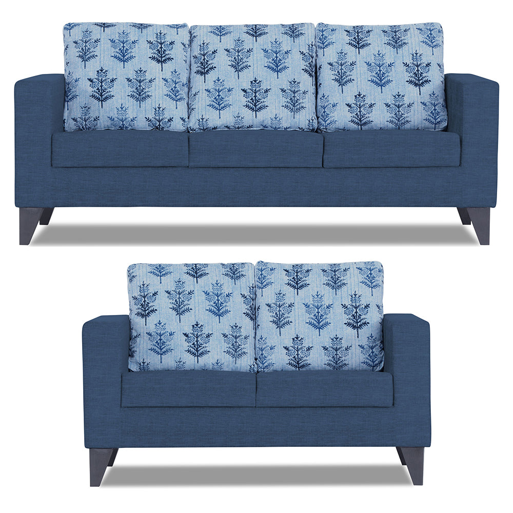 Adorn India Straight line Plus Leaf 3+2 5 Seater Sofa Set (Blue) (3 Year Warranty)