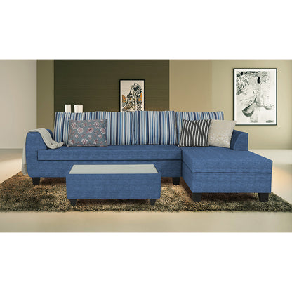 Adorn India Raiden Stripes L Shape 6 Seater Sofa Set with Center Table (Right Hand Side) (Blue) (3 Year Warranty)