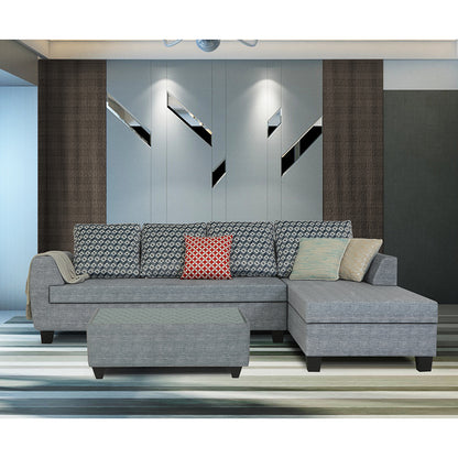 Adorn India Raiden Bricks Premium L Shape 6 Seater Sofa Set with Center Table (Right Hand Side) (Grey) (3 Year Warranty)