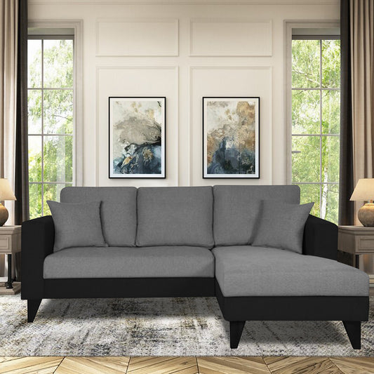 Adorn India Martin L Shape 4 Seater Sofa Set Two Tone (Right Hand Side) (Grey & Black) (3 Year Warranty)