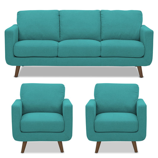 Adorn India Damian 3+1+1 5 Seater Sofa Set (Aqua Blue) (3 Year Warranty)