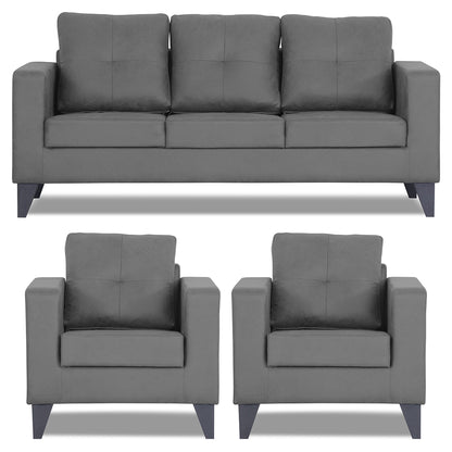 Adorn India Straight line Plus Premium Leatherette Suede 3+1+1 5 Seater Sofa Set (Grey) (3 Year Warranty)