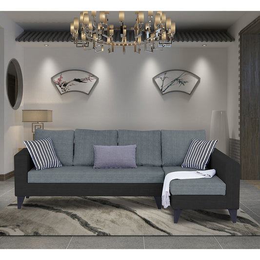 Adorn India Beetle Plus Blossom L Shape 6 Seater Sofa Set (Right Hand Side)(Black & Grey) (3 Year Warranty)