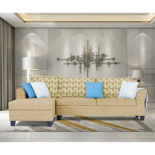 Adorn India Valencia Plus Bricks L Shape 6 Seater Sofa Set (Left Hand Side) (Beige)