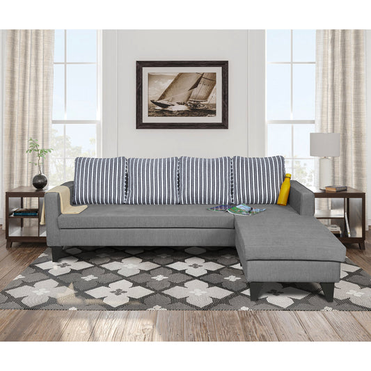 Adorn India Chandler Stripes L Shape 5 Seater Sofa Set RHS (Grey) (3 Year Warranty)