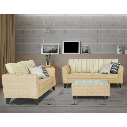 Adorn India Lawson Stripes 3+2 5 Seater Sofa Set with Centre Table (Beige)