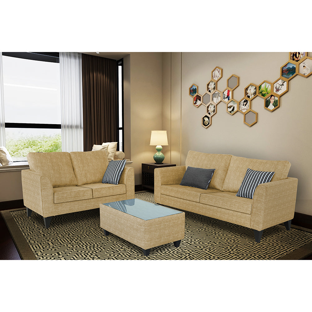 Adorn India Enzo Decent 3+2 5 Seater Sofa Set with Centre Table (Beige)