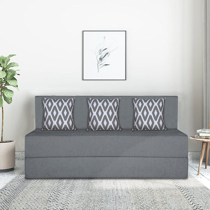 Adorn India Easy 3 Seater Sofa Cum Bed (Rhombus Pattern) Chennile Fabric - Washable Cover - Including 3 Cushion - Size 5' x 6' Ft (Grey Color) Perfect for Home & Office for Guests