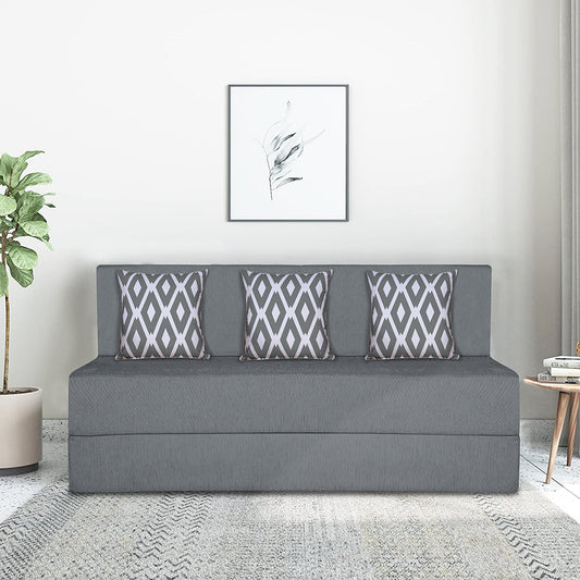 Adorn India Easy 3 Seater Sofa Cum Bed (Rhombus Pattern) Chennile Fabric - Washable Cover - Including 3 Cushion - Size 5' x 6' Ft (Grey Color) Perfect for Home & Office for Guests