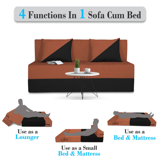 Adorn India Easy Desmond 2 Seater Sofa Cum Bed 4 x 6 (Rust & Black) (1 Year Warranty)