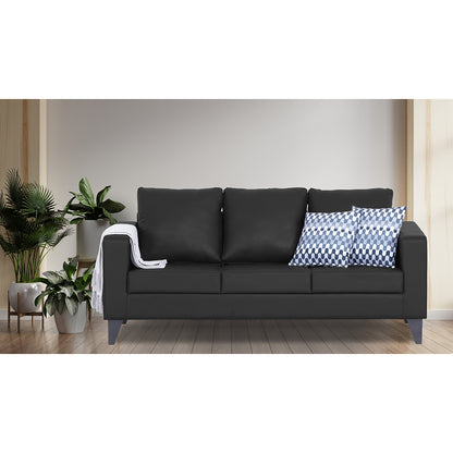 Adorn India Straight line Plus Leatherette 3 Seater Sofa (Black) (3 Year Warranty)