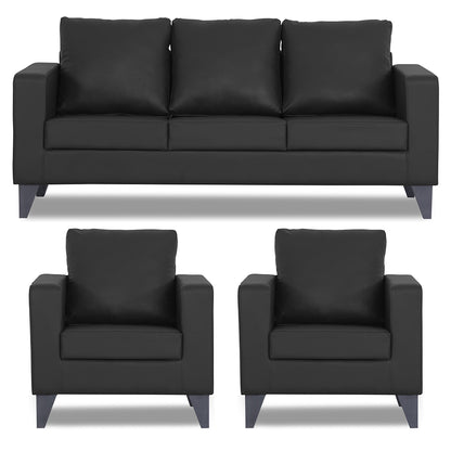 Adorn India Straight line Plus Leatherette 3+1+1 5 Seater Sofa Set (Black) (3 Year Warranty)