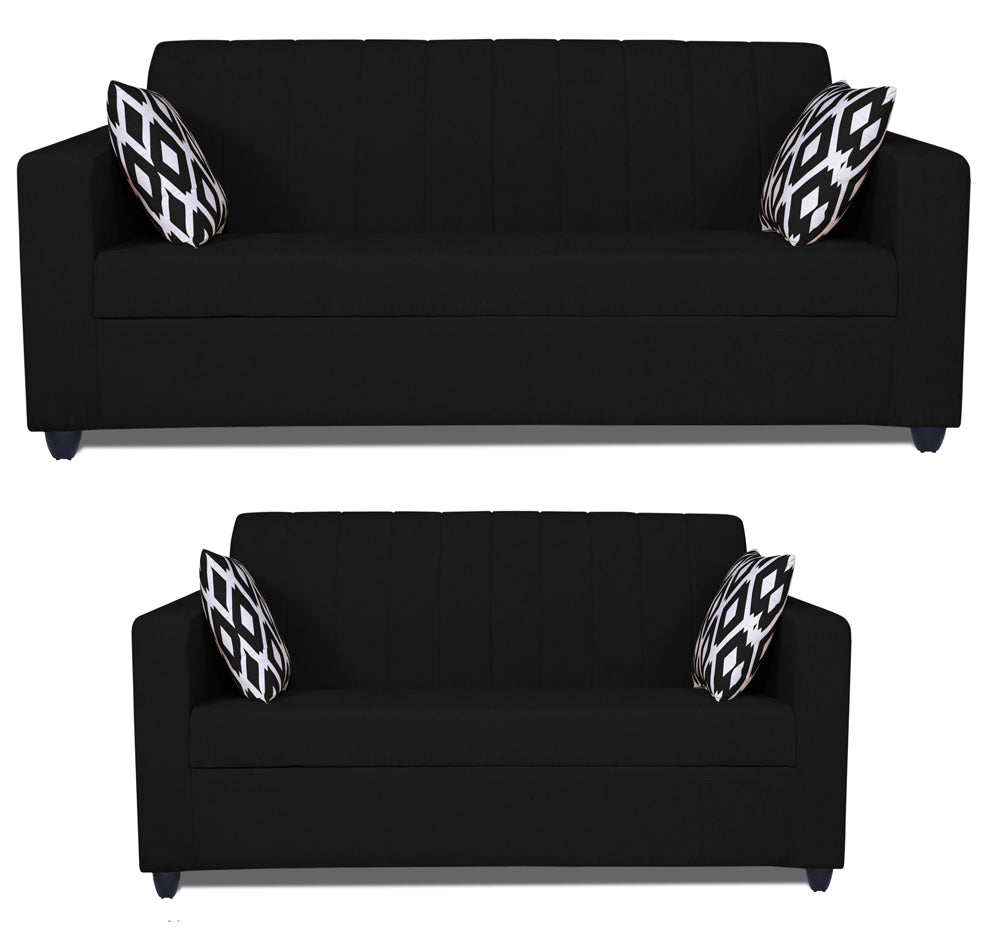 Adorn India Rio Highback 3+2 5 Seater Sofa Set (Black) (3 Year Warranty)