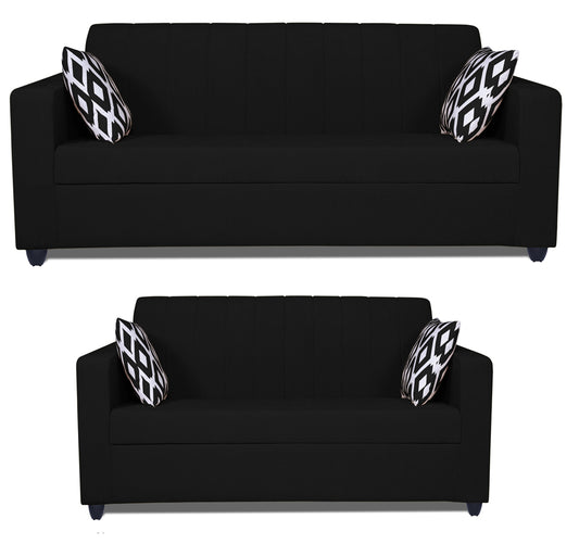 Adorn India Rio Highback 3+2 5 Seater Sofa Set (Black) (3 Year Warranty)