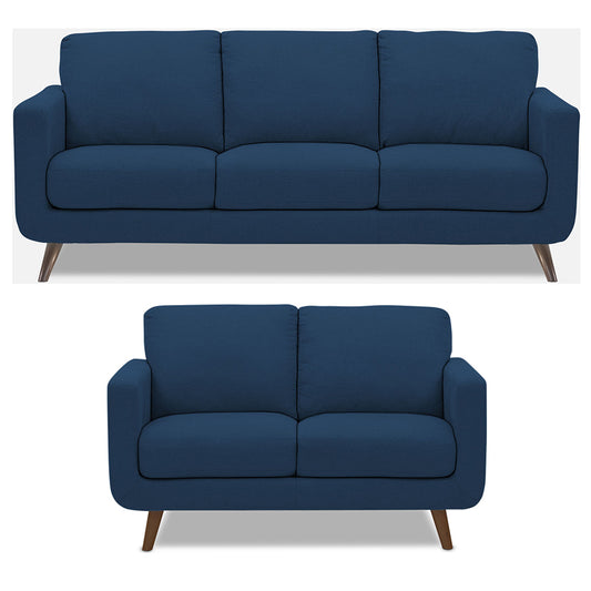 Adorn India Damian 3+2 5 Seater Sofa Set (Blue) (3 Year Warranty)