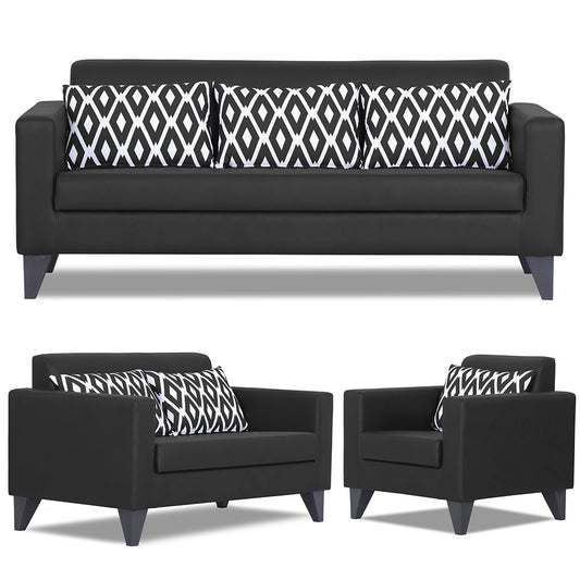 Adorn India Bladen Leatherette 3+2+1 6 Seater Sofa Set (Black)