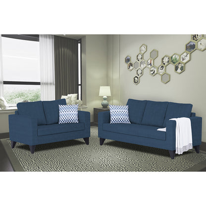 Adorn India Hallton Plain 3+2 5 Seater Sofa Set (Blue) (3 Year Warranty)