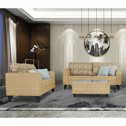 Adorn India Cortina Damask (3 Years Warranty) 3+2 5 Seater Sofa Set with Centre Table (Beige)