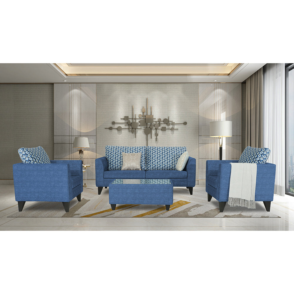 Adorn India Tornado Bricks 3+1+1 5 Seater Sofa Set with Centre Table (Blue)