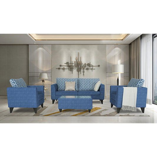 Adorn India Tornado Bricks 3+1+1 5 Seater Sofa Set with Centre Table (Blue)
