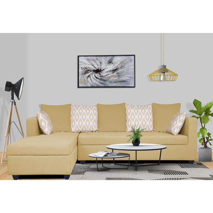 Adorn India Zink Straight line L Shape 6 Seater Sofa Rhombus Cushion (Left Side Handle)(Beige)