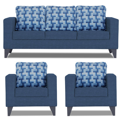 Adorn India Straight line Plus Bricks 3+1+1 5 Seater Sofa Set (Blue) (3 Year Warranty)